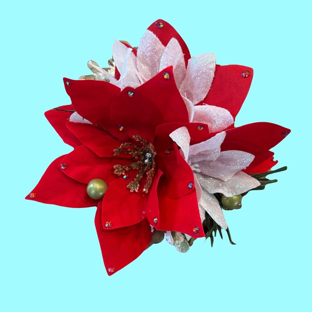 Festive Red and White Poinsettia handmade hair flower